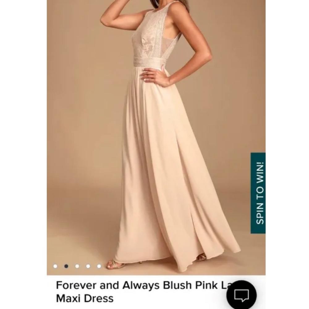 Lulu’s Forever and Always Blush Pink Lace Maxi Long Chiffon Dress sz L